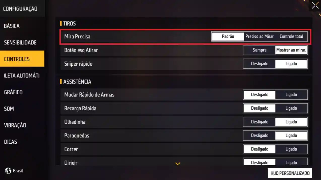 Como alterar o tipo de mira no Free Fire?