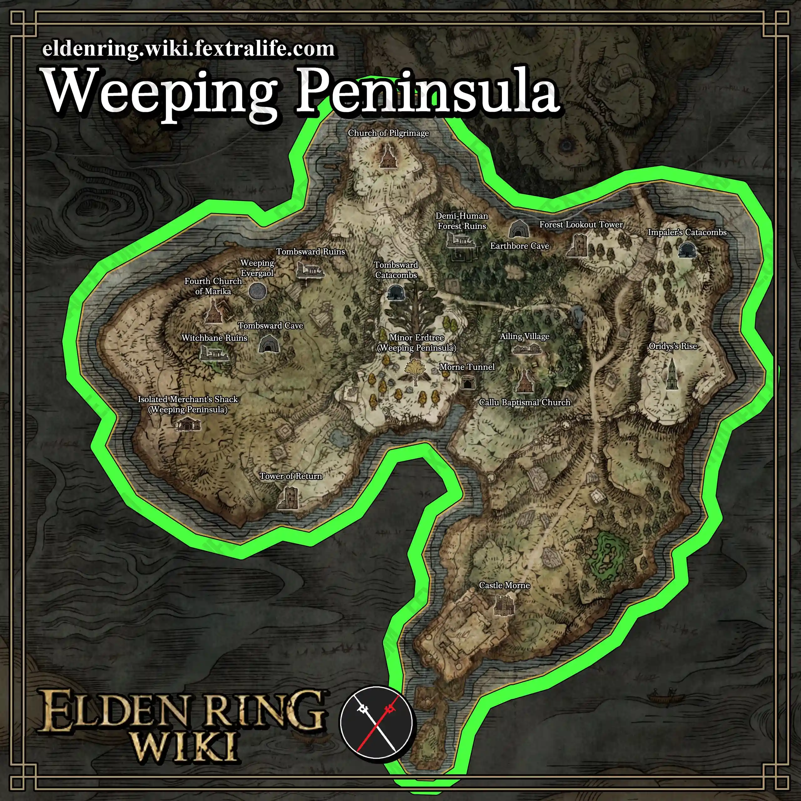 Mapa de Weeping peninsula Elden ring