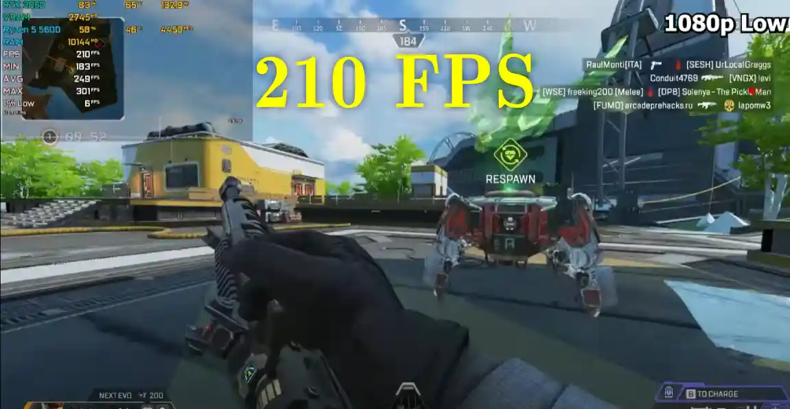 Teste de desempenho RTX 3060 em 1080P (Full HD) no Apex legends