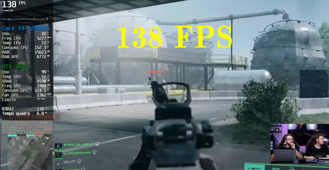 Teste de desempenho RTX 3060 em 1080P no jogo Battlefield 2042 em 1080P