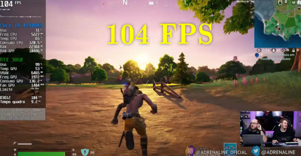 Teste de desempenho RTX 3060 em 1080P (Full HD) no Fortnite