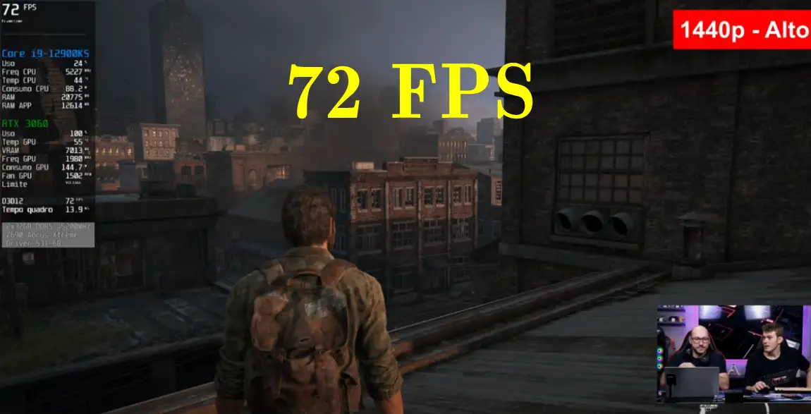 Teste de desempenho RTX 3060 em 1440P no jogo The last Of Us