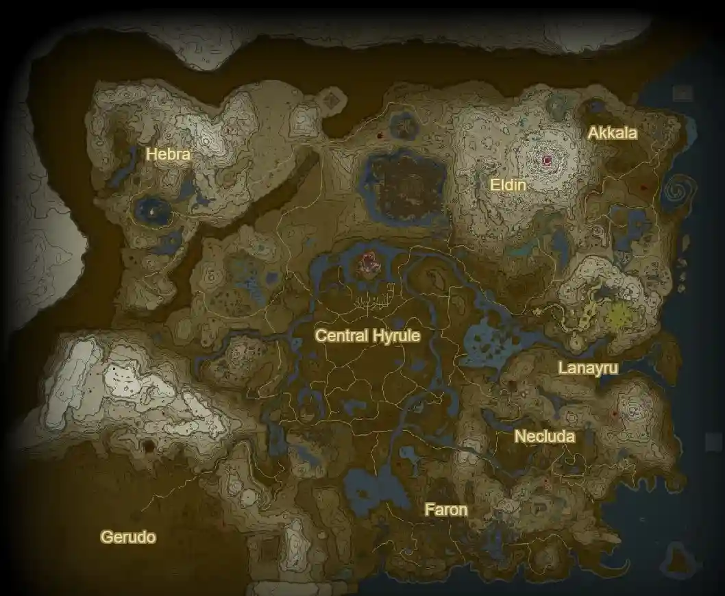 Zelda Tears of the Kingdom mapa terrestre de Hyrule